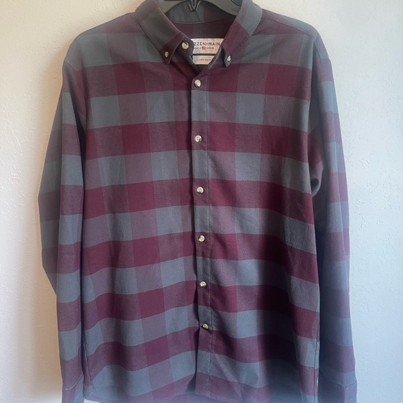 Men’s L Red/Gray Mizzen+Main Long Sleeve Flannel Casual Button Up Shirt - Picture 1 of 6
